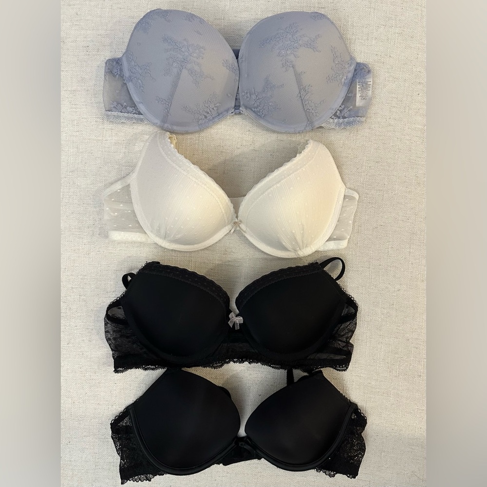 NWOT 6IXTY8IGHT Lace Light Push-Up Bra in Black/White/Blue 34C/75C MultiPack